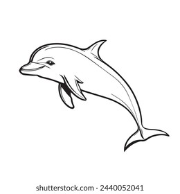 Beautiful hand-drawn vector illustration of funny dolphin on a white background for coloring book for children