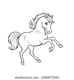 Beautiful hand-drawn vector illustration of funny horse isolated on a white background for coloring book for children