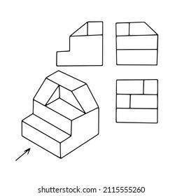 A Beautiful hand-drawn vector illustration of a geometric figure in three projections isolated on a white background for coloring book for children