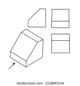 Hermosa ilustración vectorial hecha a mano de una figura geométrica en tres proyecciones aisladas en un fondo blanco para libro de colorantes para niños