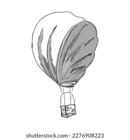 Beautiful hand-drawn vector illustration of a gray balloon with a basket isolated on a white background