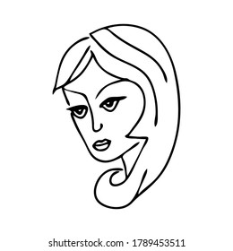 Beautiful hand-drawn vector illustration of heads of a young sad woman isolated on a white background