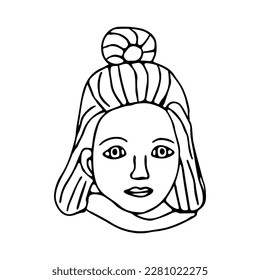 Beautiful hand-drawn vector illustration of heads of a young sad woman isolated on a white background
