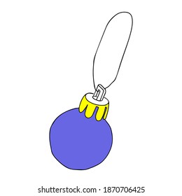 Beautiful hand-drawn vector illustration of one toy Christmas blue and white ball with texture isolated on a white background for coloring book for children