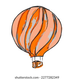 Beautiful hand-drawn vector illustration of an orange balloon with a basket isolated on a white background