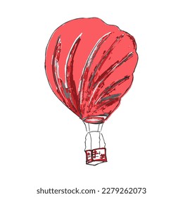 Beautiful hand-drawn vector illustration of a pink balloon with a basket isolated on a white background