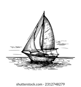 A beautiful hand-drawn vector illustration of a sailboat gracefully gliding on the serene sea