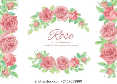 Beautiful hand-drawn watercolor rose illustration material set