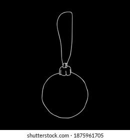 Beautiful hand-drawn white vector illustration of one toy Christmas ball isolated on a black background