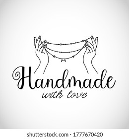 Beautiful hands holding a necklace vector line icon