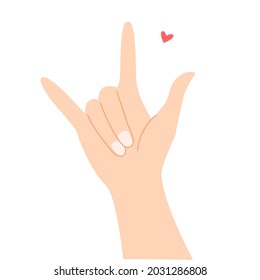 Beautiful hands making a heart shape to express feeling of love cartoon flat vector illustration isolated on white background. Sending romantic feeling with mini heart. Happy Valentine's Day.