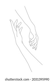 Beautiful hands that make a round shape, Line vector drawing