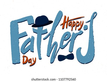 Beautiful handwritten text Happy Father's Day on a textured background for greeting card, congratulations, gift wrapping, sticker. Vector illustration