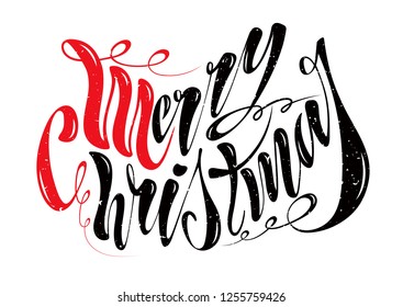 Beautiful handwritten text Merry Christmas. Vector illustration isolated on textured background for greeting cards, labels, packaging, logo, decorations.