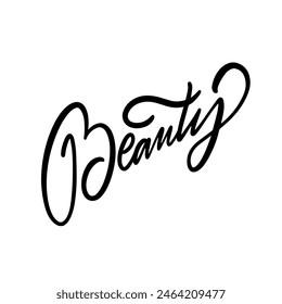A beautiful handwritten word Beauty in black and white cursive script, showcasing elegance and creativity