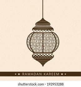 Beautiful hanging arabic lamp or lantern, greeting card or invitation card design for holy month of muslim community Ramadan Kareem.