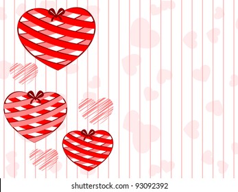 Beautiful hanging heart shapes gift with ribbon  on seamless heart shape and line background for Valentines Day and other occasions.