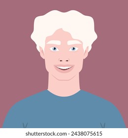 Beautiful happy Albino man portrait. Avatar of a young African male with albinism. Genetic rare appearance. Vector illustration