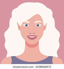 Beautiful happy Albino woman portrait. Avatar of a young female with albinism. Genetic rare appearance. Vector illustration