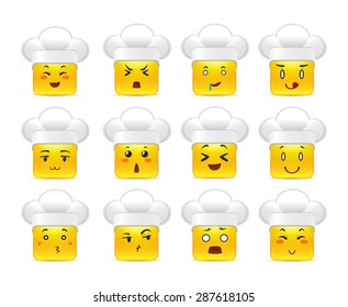 Beautiful happy anime square smiley yellow in white caps in a small set of