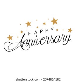 Beautiful Happy Anniversary greeting card with different star variations on white background with minimal golden stars. 