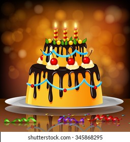beautiful happy birthday cake on artistic background