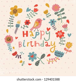 Beautiful Bird Happy Birthday Card Birthday Greeting Cards By Davia