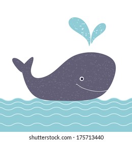 Beautiful happy birthday greeting card with whale and sea.