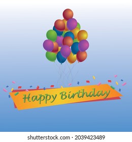 beautiful happy birthday greeting card with colorful flying balloons in sky vector. colorful happy birthday wishes card. birthday celebration party colorful  banner and card vector design.   