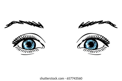 Hermosos ojos azules felices y cejas aisladas en fondo blanco, ilustración vectorial