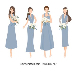 Beautiful Happy Bridesmaid In Blue Gown Wedding Dress Ceremony Colletion