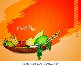 Beautiful Happy Chhath Puja Indian religious festival background vector