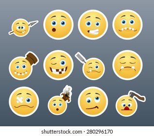 Beautiful happy and crazy yellow smiley in a small set of