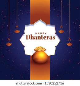 beautiful happy dhanteras festival card with golden pot
