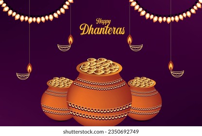 Beautiful happy dhanteras golden coins background design