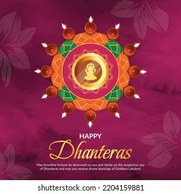 Beautiful Happy Dhanteras Indian Festival Banner Design Template.