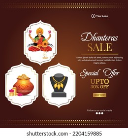 Beautiful happy Dhanteras sale Indian festival banner design template.