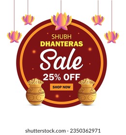 Beautiful happy Dhanteras sale Indian festival banner design template