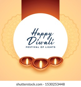 beautiful happy diwal three diya design background