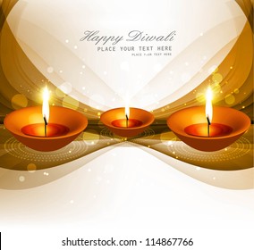 Beautiful happy diwali diya bright colorful hindu festival wave vector