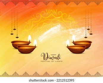 Beautiful Happy Diwali festival greeting background with Diya vector