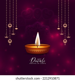 Beautiful Happy Diwali festival greeting background with Diya vector