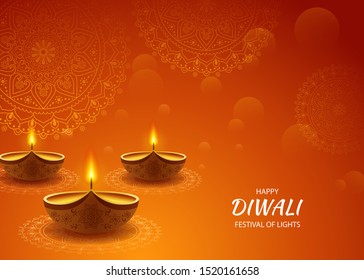Beautiful, Happy Diwali festival of light background. Vector illustration