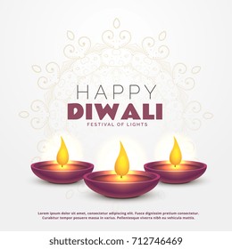 Beautiful Happy Diwali Greeting With Burning Diya For Festival Of Lights