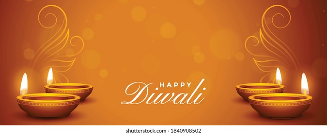 beautiful happy diwali wishes banner with realistic diya