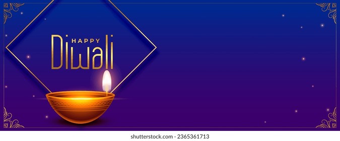 beautiful happy diwali wishes banner with realistic diya