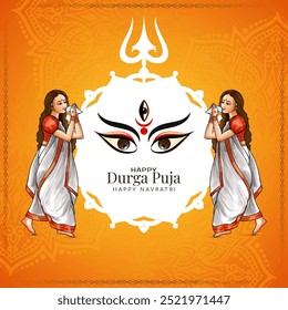 Schöne Happy Durga puja und Navratri Indische religiöse Festival-Karte Vektor