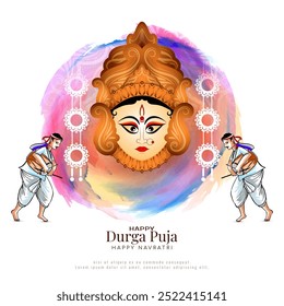 Beautiful Happy Durga puja and Navratri Indian religious festival card vector