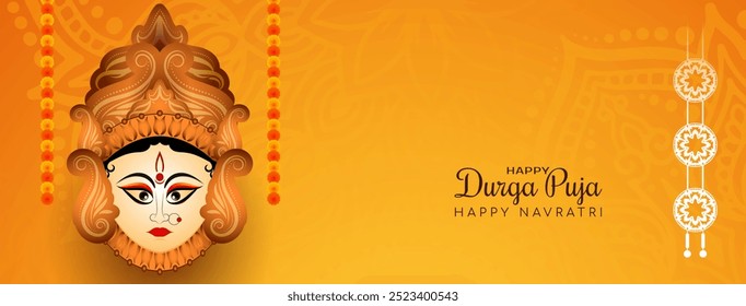 Beautiful Happy Durga puja and Navratri cultural Indian festival banner vector