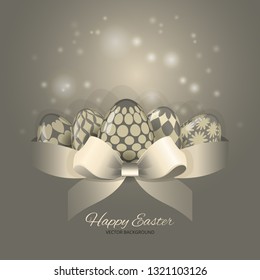 Beautiful Happy Easter card with eggs and ribbon. Vector background. Element for celebratory design.